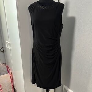 Chaps Elegant Black Midi Dress with Sequin Detail